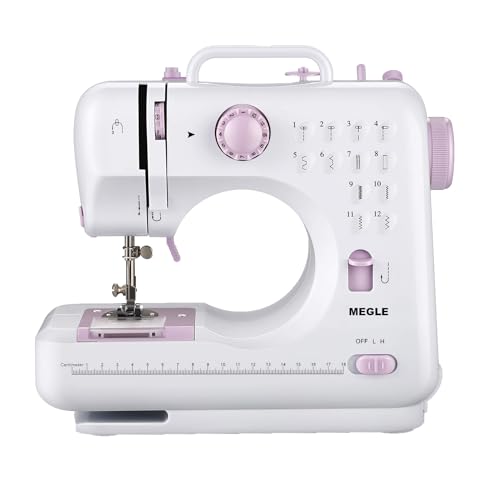 Nähmaschine für Anfänger, Multifunktionale Haushaltsnähmaschine, Fußpedal, Kurzanleitung, automatische Fadenauflösung, Doppelfaden und doppelte Geschwindigkeit, 12 integrierte Stiche, MEGLE FHSM-505