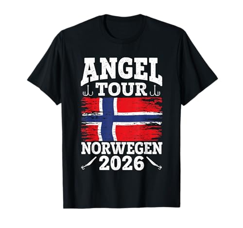 Angel Tour Norwegen 2026 Angelteam Norway Flagge Angler T-Shirt