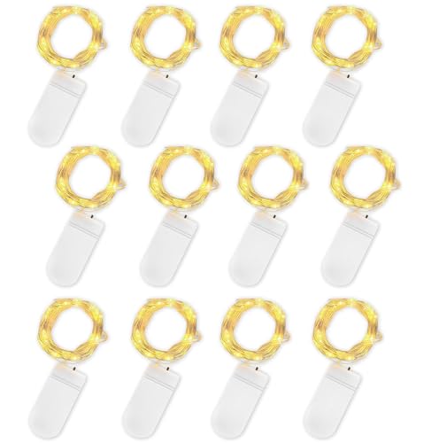 Jsdoin LED Mini Lichterkette mit Batterie, 12x20er Micro Lichterkette außen Batterie, 2M DIY kleine Lichterketten Wasserdicht für Party Hochzeit Weihnachten Beleuchtung Deko (WarmWeiß)