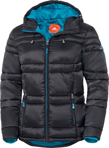 NORDCAP Steppjacke Damen, leichte Übergangsjacke, warm mit Kapuze, 100% Wattierung, ideal für den Frühling, Schwarz, Gr. 46