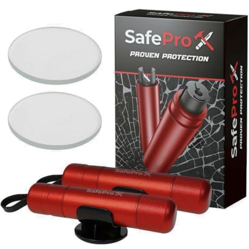 SafePro X Notfallhammer Auto mit Gurtschneider - Lebensrettender Kompakt Federkörner Glasbrecher - Sicherheit Rescue Tool & Scheiben Zertrümmerer für Schnelle Flucht bei Straße Unfällen (2er-Pack)