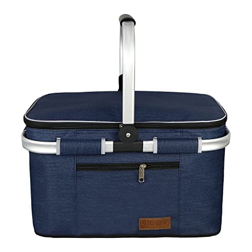 ABIUBIU 35L Kühltasche Einkaufskorb Picknickkorb Große isolierte Kühlkorb Lunchtasche Thermo Tasche für Büro Camping Picknick Reisen Seitenstütze Aufrecht Halten