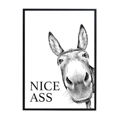 AMJKEJI Poster Badezimmer Deko Bilder Bad schwarz-weiß Spruch, WC Deko DIN A4 Wandbilder Esel