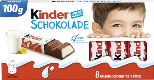 kinder Schokolade – Schokoriegel aus gefüllter Vollmilchschokolade – 1 Packung mit je 8 Einzelriegeln (8 x 12,5 g)