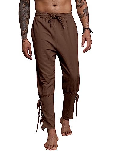 YAOBAOLE Hose Mittelalter Herren Mittelalter Piratenhose Herren Kostüm Schnürhose Herren Mittelalter Braun XL