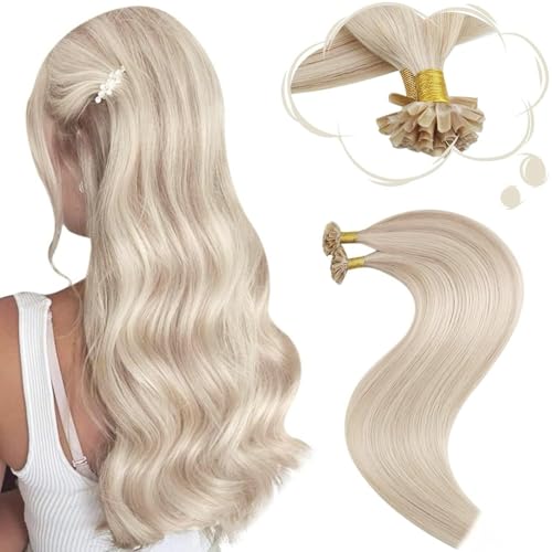 Moresoo Bonding Extensions Echthaar U Tip Extensions Haarverlängerungen Aschblond Gemischt mit Platinblond Keratin Bondings Echthaar #P18/613 35 cm 0.8g/s 40g/Packung