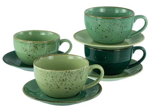 Creatable, 22882, Serie Nature Collection Green Life, 8-teiliges Geschirrset für 4 Personen, Cappuccino Set aus Steinzeug, spülmaschinen- und mikrowellengeeignet, Qualitätsproduktion