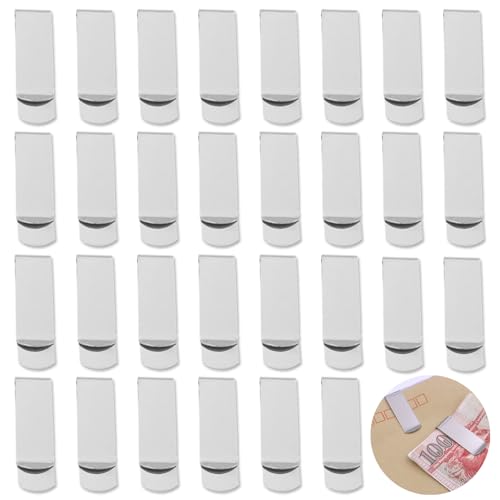 30 Stück Geldklammer, BOSOIRSOU Edelstahl Brieftasche Kreditkartenhalter Geldklammer für Männer Frauen, Geschäftskartenhalter Tasche für Vordertasche Minimalistische Brieftasche Clip - Silber