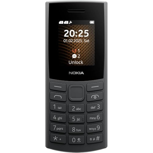 Nokia 105 4G 2. Edition (2024) (1,77 Zoll Display, herausnehmbarer 1450 mAh Akku, 128 MB Speicher erweiterbar, Bluetooth 5.0, USB Typ-C, 3,5mm Klinkenbuchse, Dual-SIM, IP54, FM-Radio) Charcoal