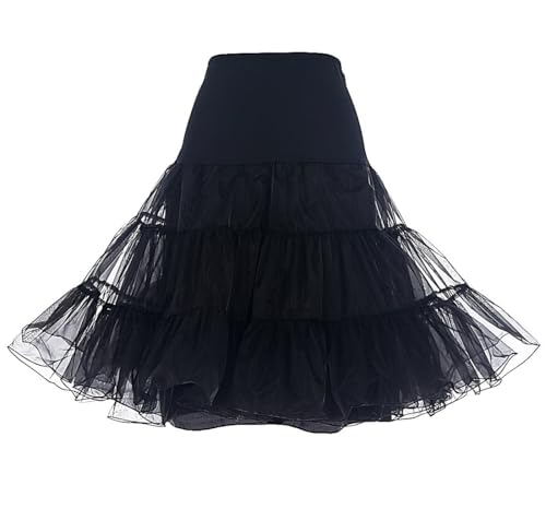 DRESSTELLS Petticoat Unterrock Damen Reifrock Dirndl Petticoats Schwarz 1950er Rockabilly Kleider Pettycode Unterrock Kurz Tüllrock Meerjungfrau Kostüm Black M