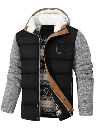 Zaitun Herren Winterjacke Warme Fleecejacke Gefüttert Windbreaker mit Kapuze Winddichte Outdoor Jacken Thermo Puffer Jacke