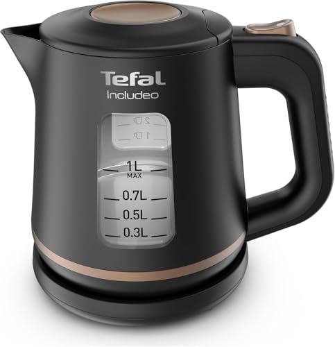 Tefal KI5338 Includeo Wasserkocher, Fassungsvermögen 1 L, Anti-Rutsch-Griff, einfach abzulesende Wasserstandsanzeige, 360°-Drehsockel, herausnehmbarer Filter, 2400 W, 23.3 x 16.6 x 20 cm