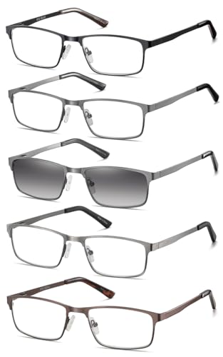 EYECEDAR 5 Stuks Lesebrille Herren Metall Vollrahmen Rechteckiger Stil Federscharnier Sonnenbrille Lesebrillen 2.00