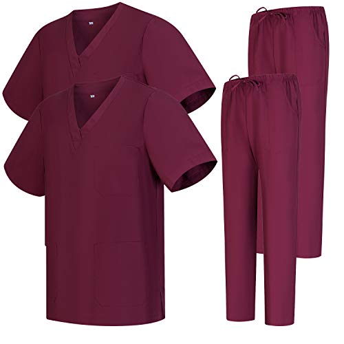 MISEMIYA - Pack * 2 Pcs - Unisex-Schrubb-Set - Medizinische Uniform mit Oberteil und Hose ref.2-8178 - Small, Granat 68