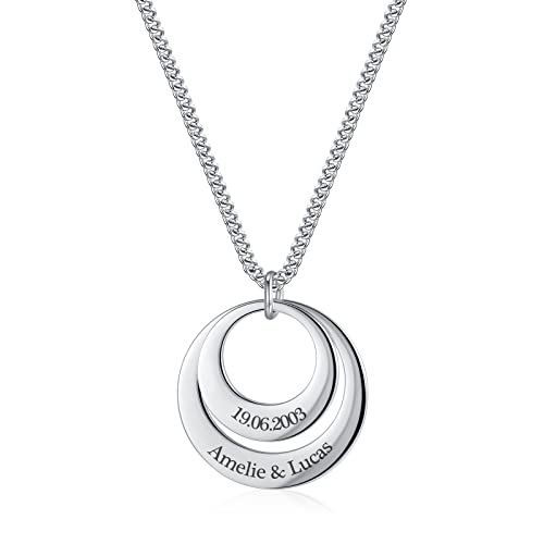 TMT Personalisierte Kette mit Namen, Datum, Initialen für Frauen (silber rosegold) | Jubiläumsgeschenk für Sie | Mutter Tochter Kette mit Gravur | Namenskette für Mütter