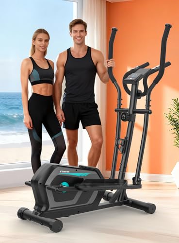Neezee Ultraleiser Crosstrainer für Zuhause mit 16-Stufiger Widerstandsstufen, 6 kg Magnetischem Schwungrad, Bluetooth-App, Crosstrainer mit LCD-Monitor, Pulssensor, Flaschenhalter-Gerätehalterung