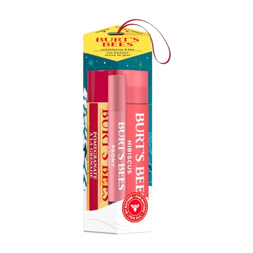 Burt's Bees geschenke für frauen | Lippenpflege-Geschenkset mit Granatapfel-Lippenbalsam, getöntem Lippenbalsam in Hibiscus und Lippenschimmer in Pfingstrose | Mistelzweigkuss