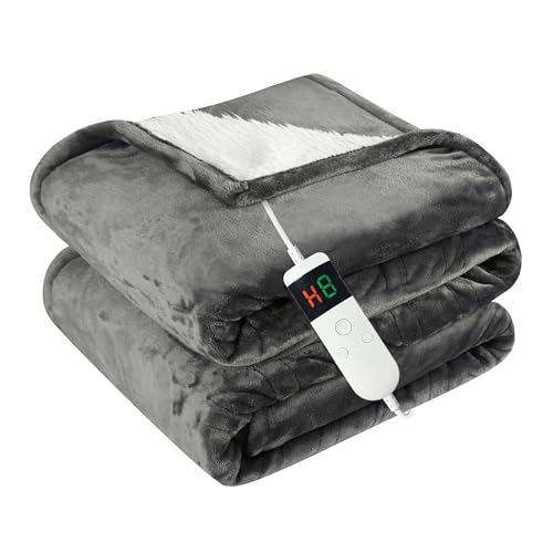 Qieryun Heizdecke Mit Abschaltautomatik, 130x180CM, 10 Heizstufen 8 Stunden Auto-Off-Timer Überhitzungsschutz, Wärme Decke Flanell Maschinenwaschbar, Beheizbare Decke Für Zuhause & Büro