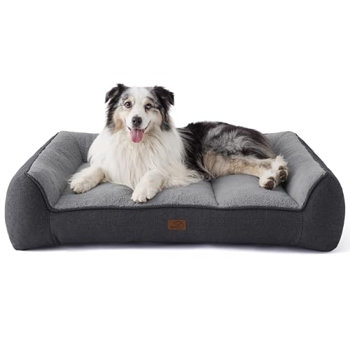 BEDSURE waschbares Hundebett Grosse Hunde - 106x76cm extra Dicke unterstützende Hundesofa mit wasserdichter Hülle, rutschfest Hundekorb große mit weichem plüsch Sherpa,dunkelgrau
