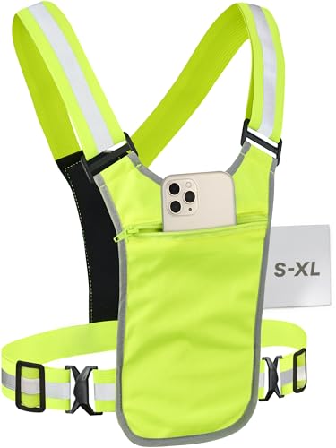 Prowiste Reflektierende Warnweste für Fahrrad & Laufen - Herren & Damen - 360° Sichtbarkeit mit Fronttasche - Verstellbare Gurte - Reflektorweste für Joggen - Laufweste - Reflektor Sicherheitsweste