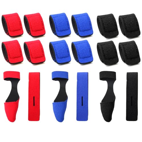 15 Stück Angeln Rutenbänder, Rutenbänder Angeln Set, Anti-Rutsch Angelrutenhalter, Elastische Angelruten Gurte, Einstellbar Rutenschutzkappe, Angelzubehör für Binden von Angelruten (Rot Schwarz Blau)