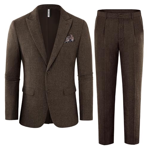 PJ PAUL JONES Herren Business Anzug 2 Teilig Kerbkragen Sakko mit Hose Slim Fit Set Braun M