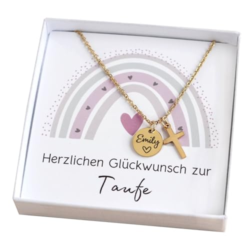 Kreuzkette Kette mit Kreuz Gold Silber Taufkette Namenskette mit Gravur Geschenk Taufe Kommunion Konfirmation Taufgeschenk Mädchen Junge Patenkind
