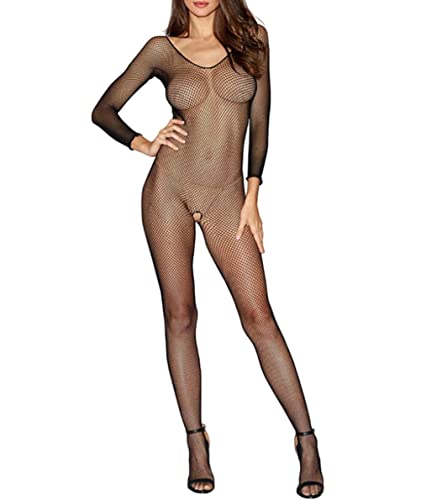 V-Ting Sexy Bodystocking Catsuit Body Dessous Reizwäsche aus Netz Schwarze Netzstrümpfe unterwäsche Ouvert Netz Negligees Lingeriedamen erotik set, S-L