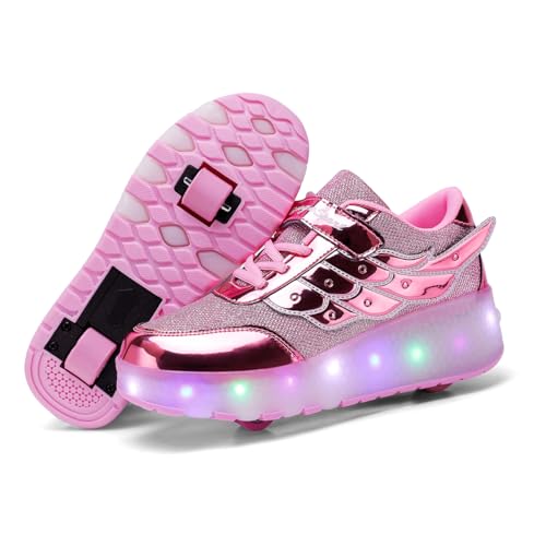 Aizeroth USB Aufladen 7 Farbwechsel LED Blinkend Schuhe Mit Doppelt Rollen Automatisch Räder Rochen Skateboardschuhe Outdoor Fitnessschuhe Gymnastik Laufschuhe Sneakers für Jungen Mädchen