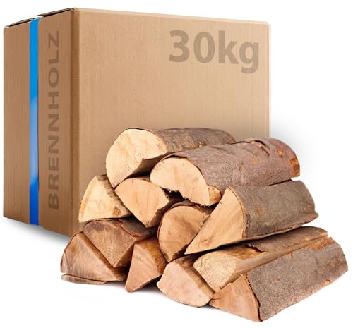 30kg Kaminholz Fichte Brennholz - Kammergetrocknetes Feuerholz 30cm Scheite für Kamin, Ofen & Feuerschale - 100% Naturholz, Umweltfreundlich, Raucharm, Ideal für Grill, Lagerfeuer, Smoker & Dekoration