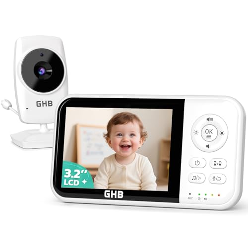 GHB Babyphone mit Kamera Baby Monitor 3,2 Zoll LCD 2100 mAh Akku 2X Zoom Temperatursensor Nachtsicht Gegensprechen