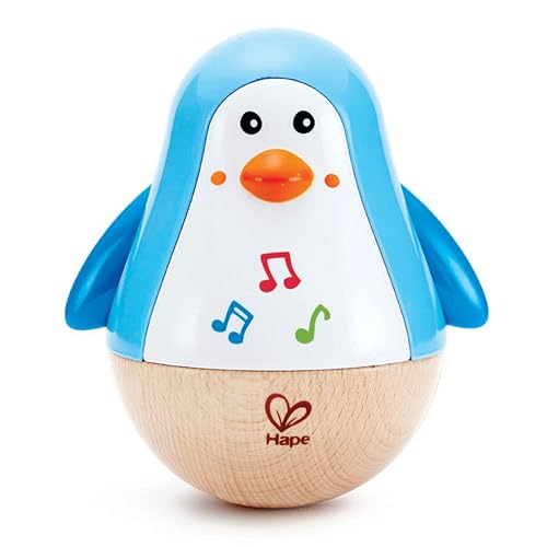 Hape Stehauf-Pinguin - Babyspielzeug aus Holz mit klingelnder Glocke, blau, Motorik- und Gleichgewichtsförderung, sensorisches Lernspielzeug für Babys ab 6 Monaten