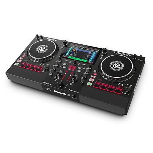 Numark Mixstream Pro+ DJ-Controller mit Stem-Trennung, 2 Decks, WLAN-Streaming, Mixer, 7 Zoll Touchscreen, Lautsprechern, kompatibel mit Serato und Virtual DJ