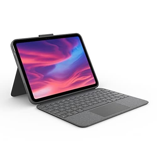 Logitech Combo Touch Case mit abnehmbarer Tastatur für iPad (10. Generation und A16), großem Präzisions-Trackpad, hintergrundbeleuchteter Tastatur in Standardgröße, Smart Connector, DEU QWERTZ- Grau