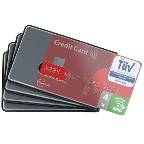 fouraces 4X TÜV geprüfte RFID Blocker Schutzhülle - Sicherheit gegen Datenklau - NFC Schutzhüllen - Kartenhülle für Kreditkarten und EC Karten, Hülle aus Hartplastik für Bankkarten