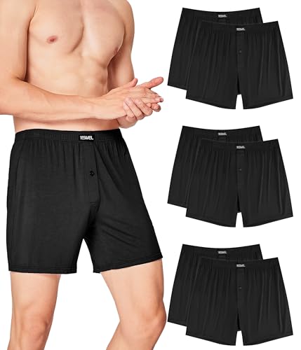 YESWEL Bambus Boxershorts Herren,6er Pack Atmungsaktive Unterhosen Männer, Lockere Retro Unterwäsche mit Eingriff L