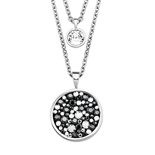 s.Oliver Kette mit rundem Anhänger für Damen, Kristalle von Swarovski und Edelstahl, Silber