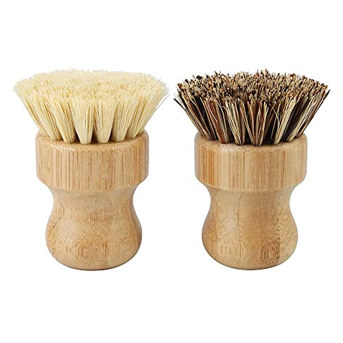 Shiwaki 2 Stück Geschirr-Bürste, natürliche Schrubber-Reinigungsbürste Gemüsebürste für Geschirr Gusseiserne T?pfe Pfannen, verwendet in Badezimmer Küchenspüle Haushaltsreinigung