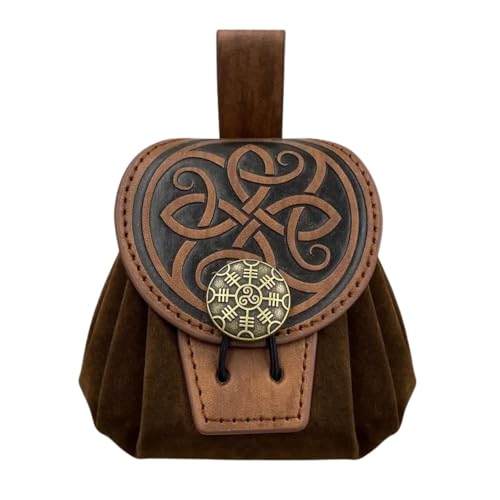 Mittelalterliche Gürteltasche für Damen aus Hochwertigem Kunstleder mit Vierblatt Motiv – Historischer Beutel für Münzen und Würfel – Stilvolle Accessoires für Rollenspiel und Renaissance Feste