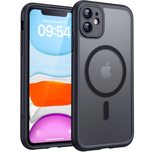 TOCOL für iPhone 11 Hülle für Magsafe, Vollständiger Kameraschutz Stoßfest Kratzfest Transluzente Rückseite Magnetisch Handyhülle für iPhone 11 Case, Schwarz