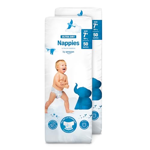 by Amazon Ultra Dry Windeln – Größe 7+ (18 kg+) – 100 Windeln (2 Packungen à 50 Stück) (Früher Unter Der Marke Mama Bear, Identisches Produkt)