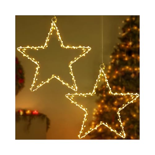 CMYK LED Weihnachtsstern Fensterlichter mit 2 Pack 40 warmweiße LED Stern Lichter Fenster Stern Hängeleuchten Vorhang Lichter Batteriebetrieben