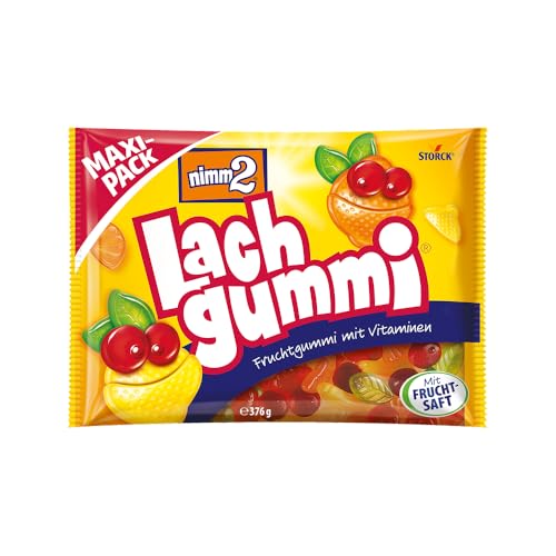 nimm2 Lachgummi – 1 x 376 g Maxi Pack – Fruchtgummi mit Fruchtsaft und Vitaminen – Süßigkeit in sechs Geschmacksrichtungen