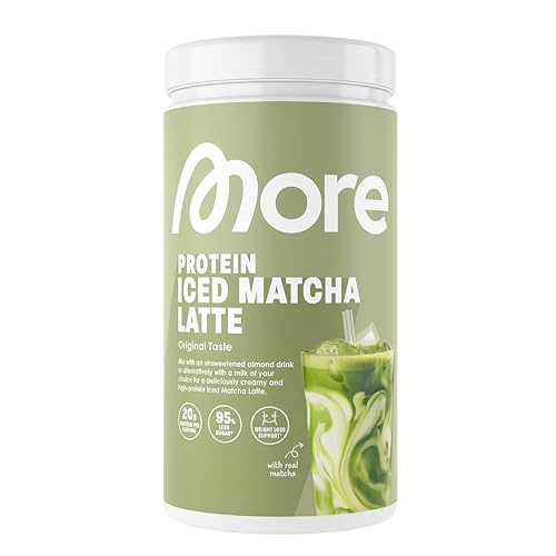 MORE Protein Iced Matcha Latte, 500g, Matcha Grünteepulver mit wertvollen Proteinen, wenig Zucker und Fett - made in Germany