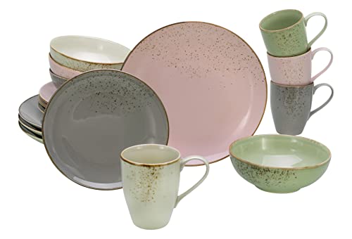 CreaTable, 20298, Serie Nature Collection VINTAGE GARDEN, 16-teiliges Geschirrset für 4 Personen, Kombiservice aus Steinzeug, spülmaschinen- und mikrowellengeeignet, Qualitätsproduktion