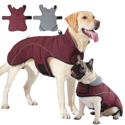 HEYWEAN Mantel Hund Wasserdicht Hundemantel Warm Winter Hundejacke Fleece Hunde Pullover Wintermantel mit D-Ring Reflektierend Hundemantel mit Klettverschluss Winterjacke Kleine Mittlere Grosse Hunde