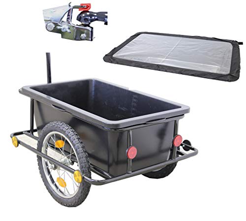 TRUTZHOLM Fahrradanhänger Lastenanhänger & Handwagen 90 Liter Transportanhänger mit Anhängerkupplung und Abdeckplane Kunststoffwanne herausnehmbar Fahrradwagen Trailer, Schwarz