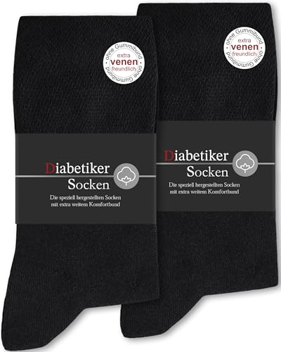 SockWaddles 6 Paar Diabetikersocken ohne Gummibund & ohne Naht 97% Baumwolle, Diabetiker Socken mit Komfortbund Hautfreundlich & Atmungsaktiv baumwollsocken für Damen Herren Schwarz 43-46