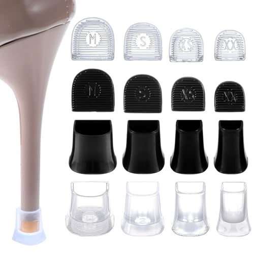cobee 8 Paar Absatzschoner High Heels, Gummiüberzüge Absatzschoner Sohle für Schuhe, 4 Größen Absatzschoner Absatzschutz Antirutsch Pumps Fersenschützer Fersenkappen Schutz (Transparent+Schwarz)