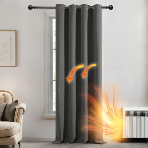 Deconovo Abdunklungsvorhang Lärmschutzvorhang Blickdichte Vorhänge Blickdicht Dicke Thermogardine Kälteschutz warm Hitzeschutz, 242x132 cm(HöhexBreite), Hellgrau, 1 Stück